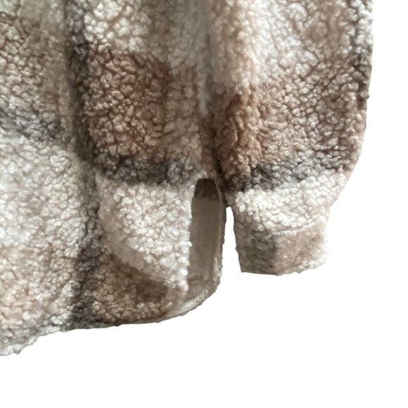 Plaid Teddy Sherpa Shacket Wm Sz M Brown Shirt Jacket Oversized Country Western - Picture 4 of 14